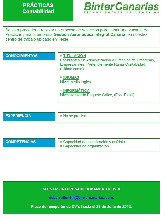 Practicas En El Departamento De Contabilidad De Binter Canarias En Telde Ofertas De Trabajo Becas Empleo Y Cursos En Canarias Enbuscade