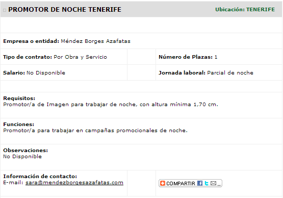 Oferta de Empleo para Tenerife