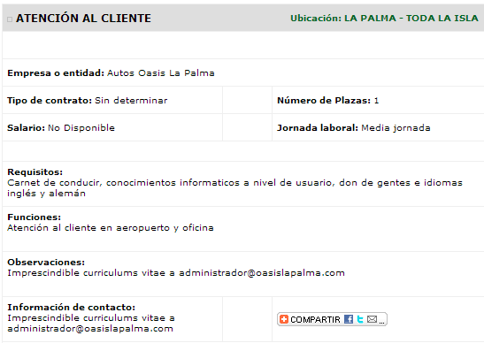 Atención al Cliente - La Palma