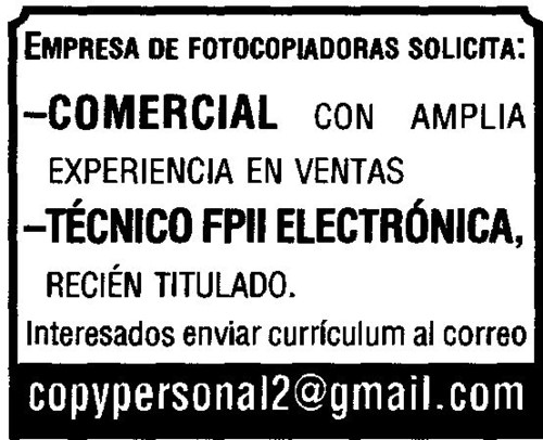Oferta de Empleo: Empresa Fotocopiadora