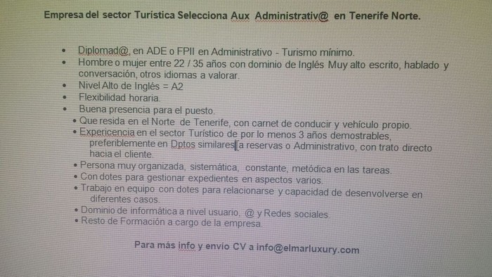 Auxiliar Administrativo/a para Tenerife Norte