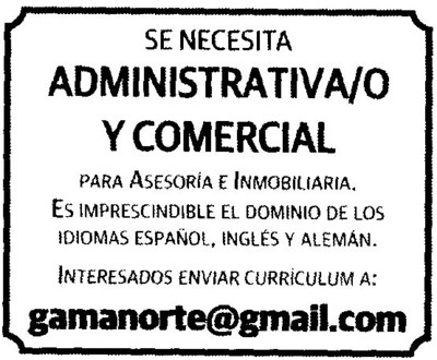 Oferta: Administrativo y Comercial