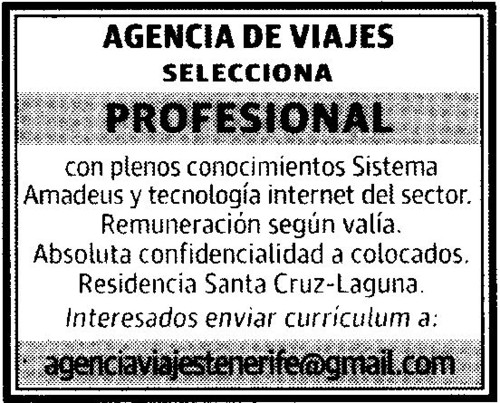 Oferta: Profesional para Agencia de Viajes