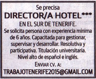 Oferta: Director/a de Hotel