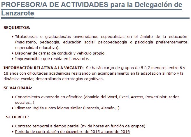 Profesores/as de Actividades - Lanzarote