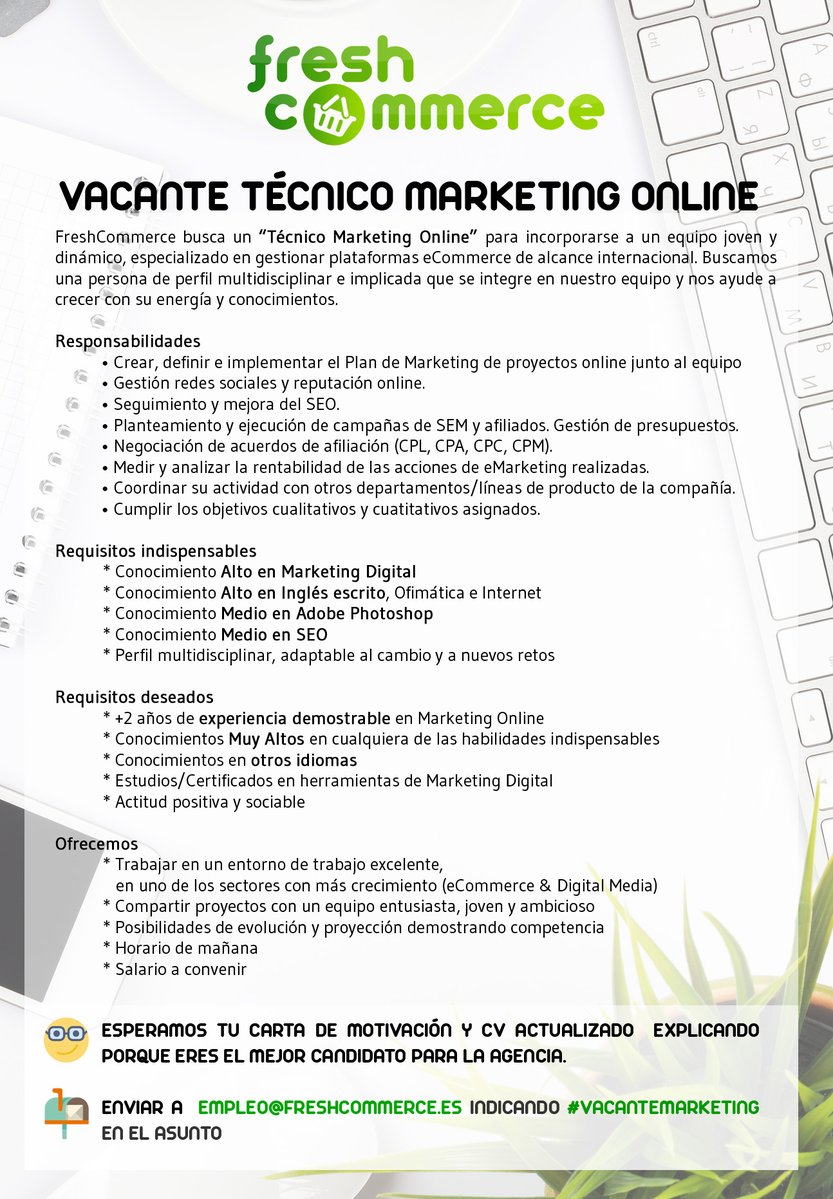 Técnico Marketing Online para Fresh Commerce