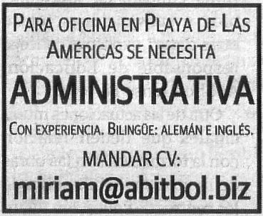 Oferta de Empleo: Administrativa con idiomas para Playa de las Américas