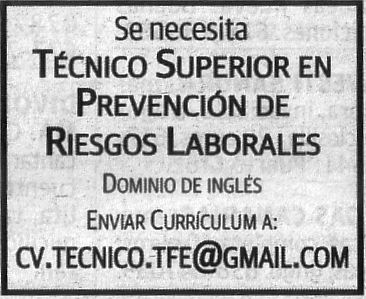 Oferta: Técnico Superior de Riesgos Laborales