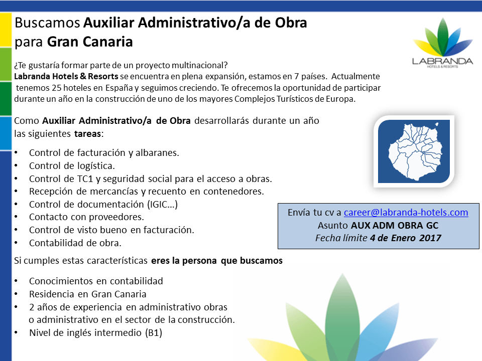 AUXILIAR ADMINISTRATIVO/ DE OBRA para Gran Canaria