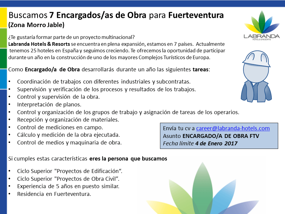 ENCARGADOS DE OBRA PARA FUERTEVENTURA