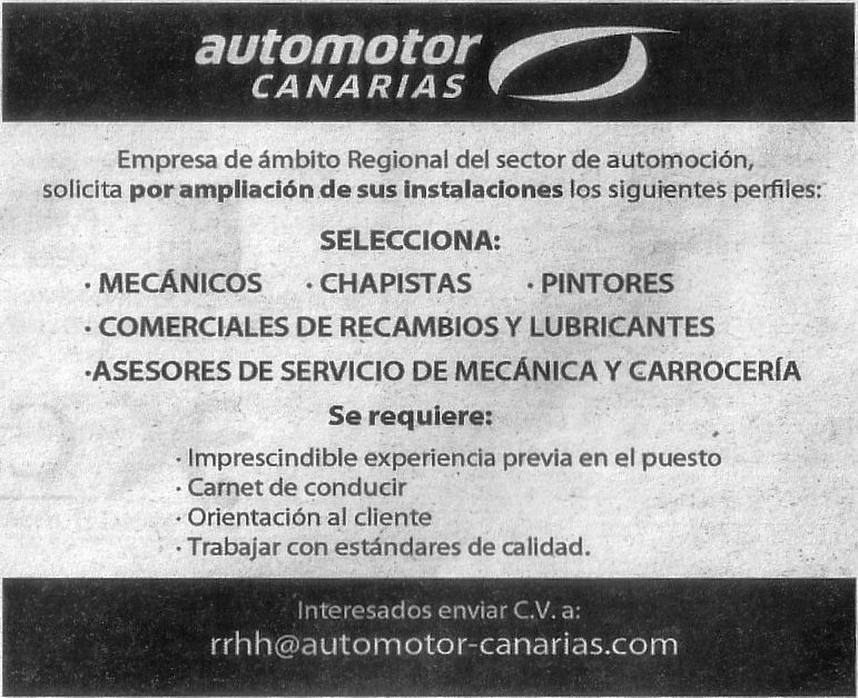 Oferta de Empleo Sector Automoción