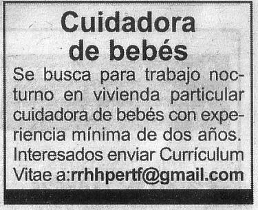 Oferta: Cuidadora de bebés