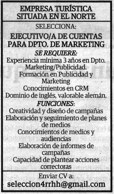 Oferta de Empleo: Ejecutivo/a de Cuentas