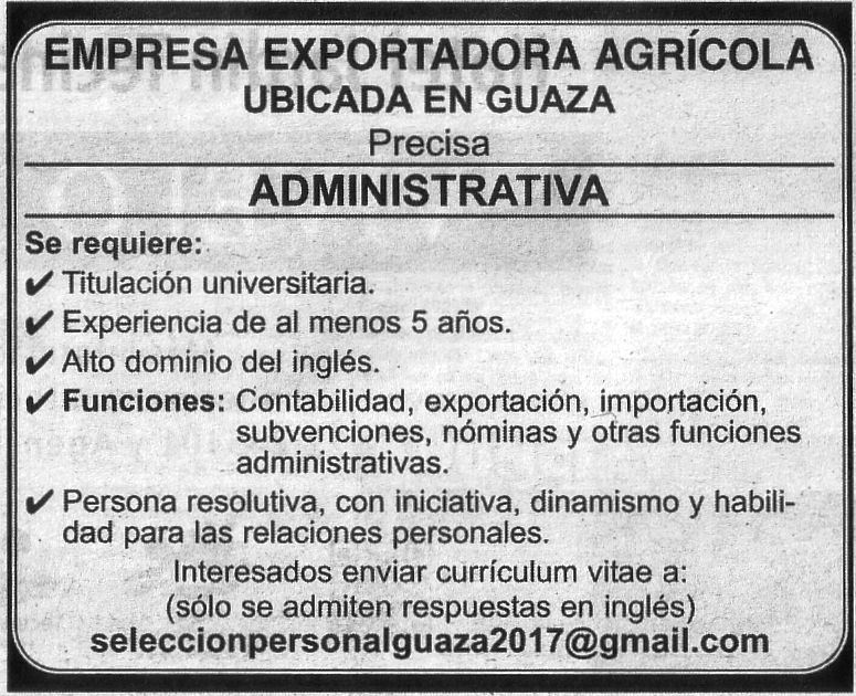 Oferta: Administrativa