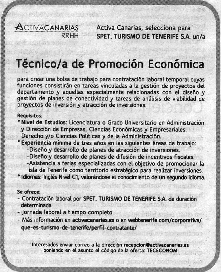 Oferta: Técnico/a de Promoción Económica