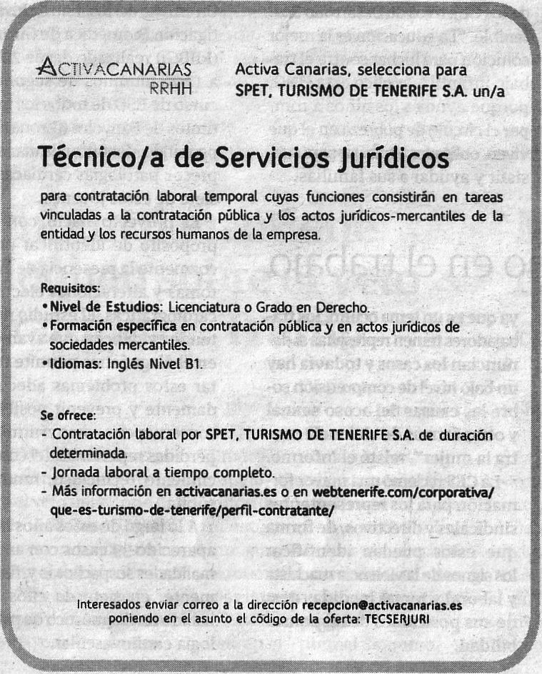 Oferta: Técnico/a de Servicios Jurídicos