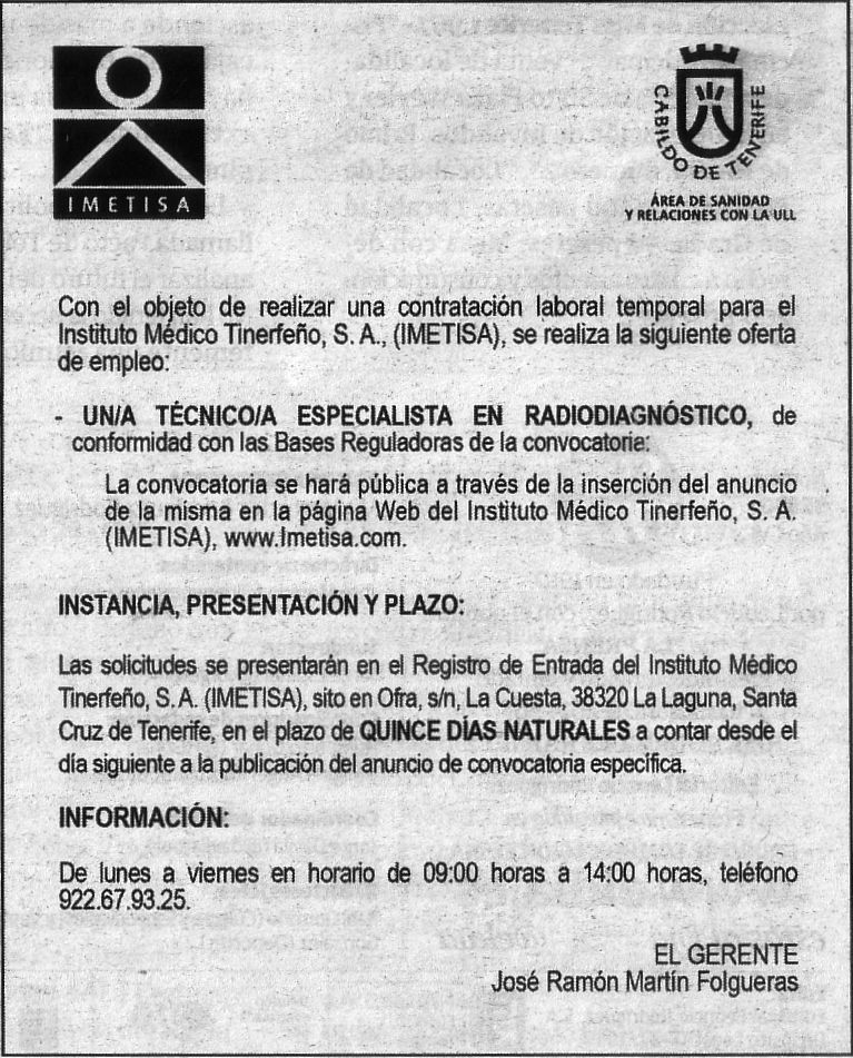 Oferta: Técnico Radiodiagnostico