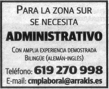 Oferta: Administrativo para el sur de Tenerife