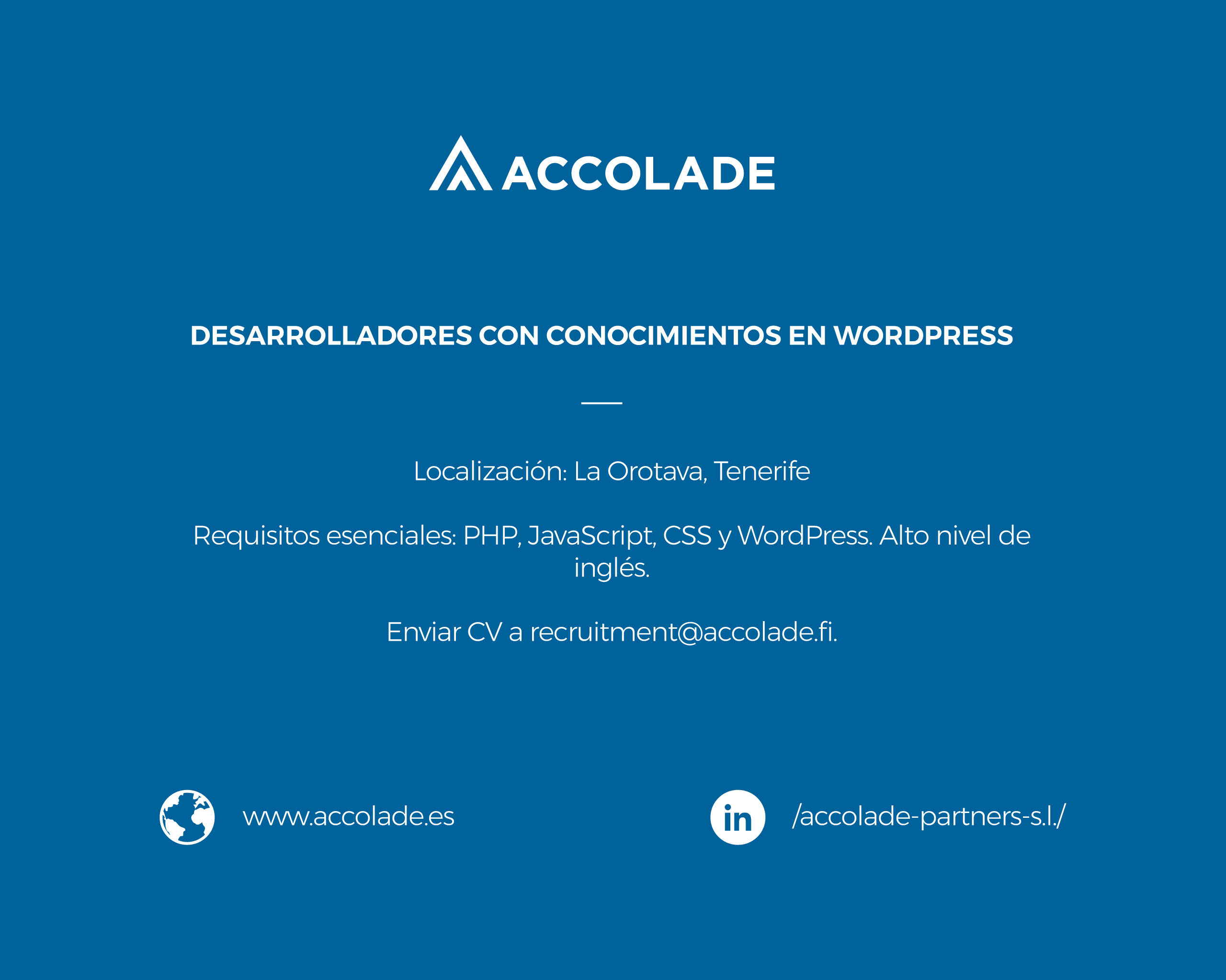 Desarrollador con WordPress para Accolade, en La Orotava