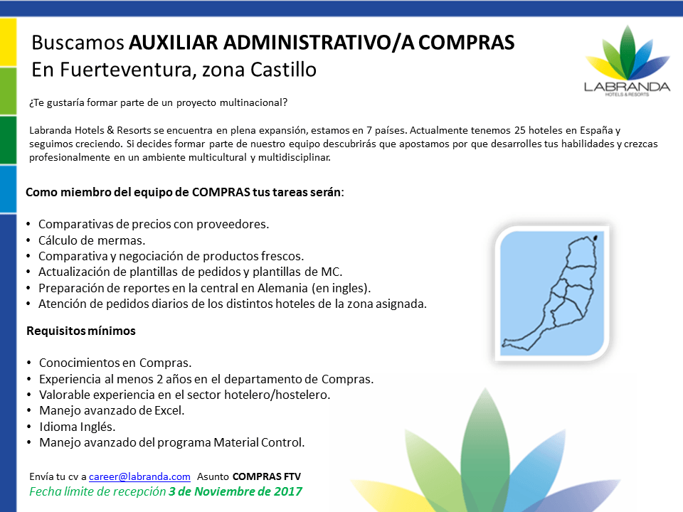 Auxiliar Administrativo/a de Compras para Fuerteventura