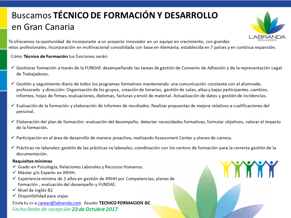 Técnico/a de FORMACIÓN y DESARROLLO para Gran Canaria