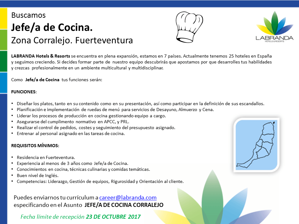 Jefe/a de Cocina para Corralejo