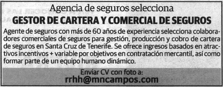 Oferta: Comercial de Seguros