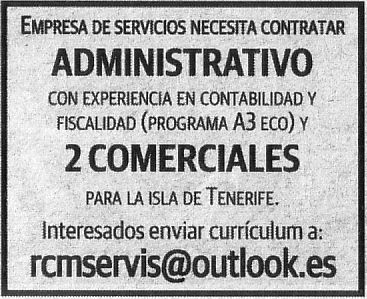 Oferta: Administrativo/a y 2 Comerciales