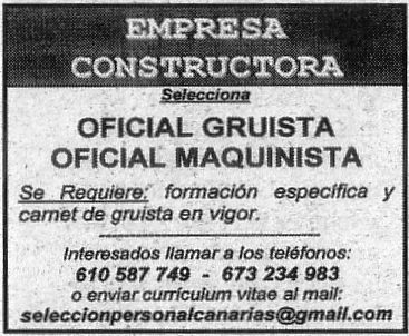 Oferta: Oficial Gruista / Oficial Maquinista