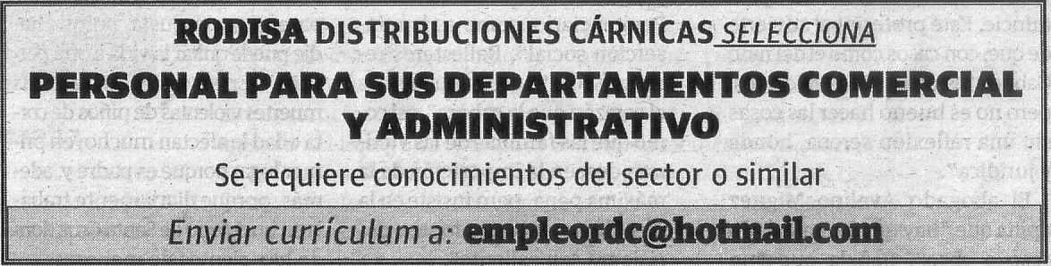 Oferta de Rodisa: Comercial y Administrativo/a