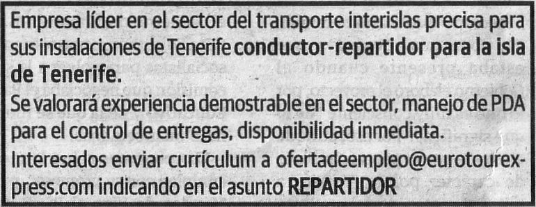 Oferta: Conductor/a - Repartidor/a para Tenerife