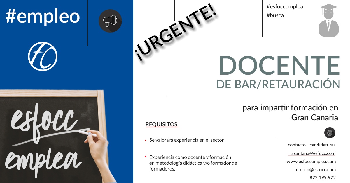 Docente "Bar-Restauración" para Gran Canaria