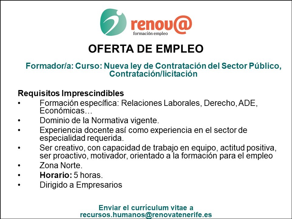 Docente para impartir "licitación para empresarios" en Tenerife