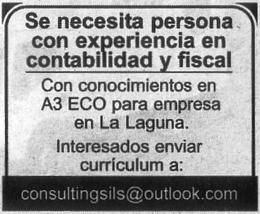 Oferta: Personal con experiencia en contabilidad y fiscal para La Laguna