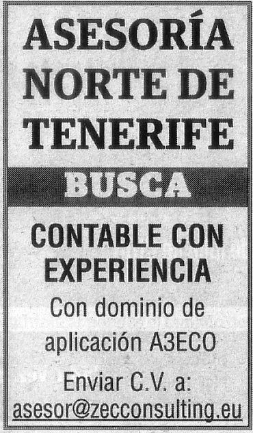 Oferta: Asesoría en el norte de Tenerife busca contable con experiencia