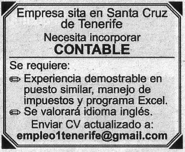 Oferta: Empresa sita en Santa Cruz de Tenerife busca Contable