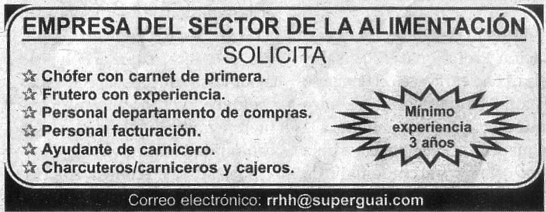 Oferta de Empleo para el Sector de la Alimentación