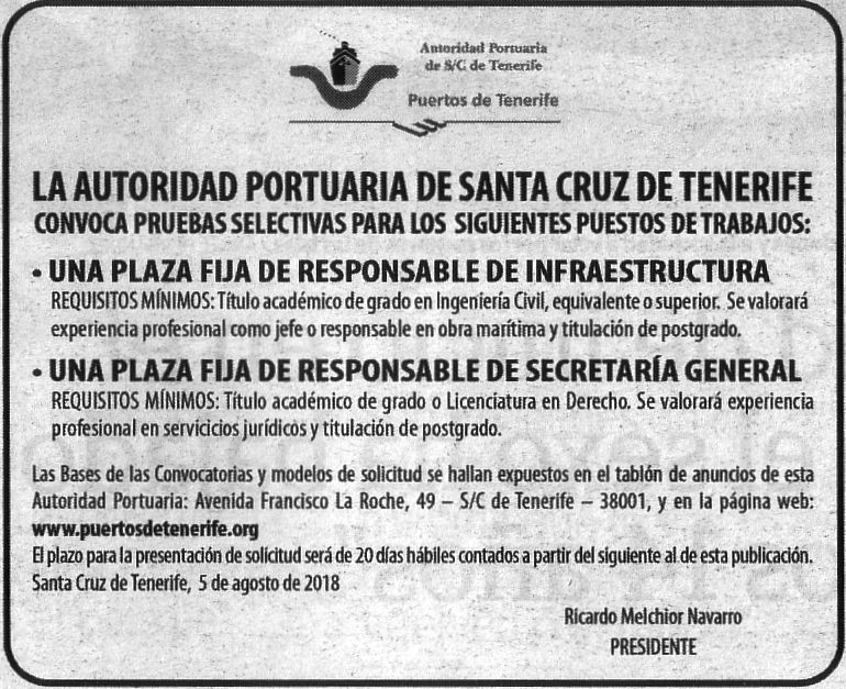 Autoridad Portuaria: Responsable de Infraestructura y Responsable de Secretaría General