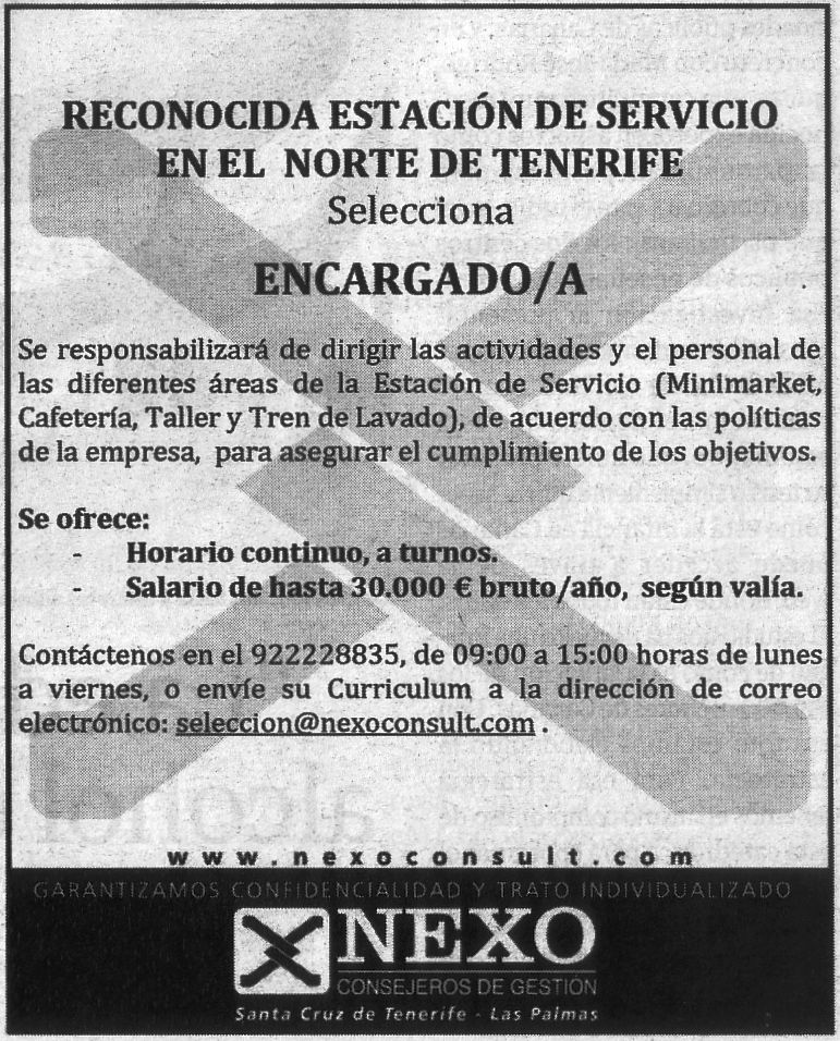 Oferta: Encargado/a para estación de servicios en el norte de Tenerife