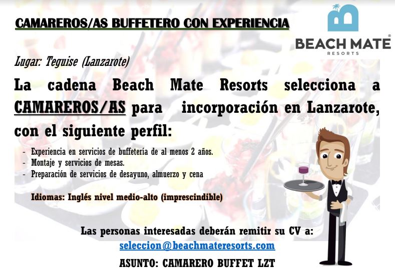 Camareros/as Buffetero con experiencia para Lanzarote