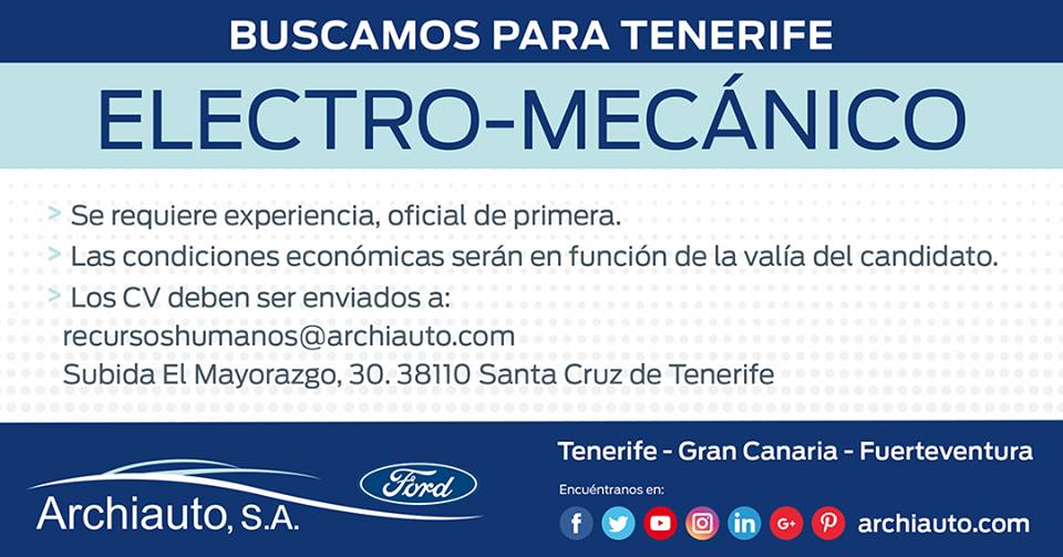 Electro-Mecánico con experiencia para Tenerife