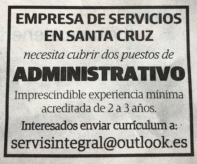 Administrativos/as para empresa de servicios en Santa Cruz de Tenerife