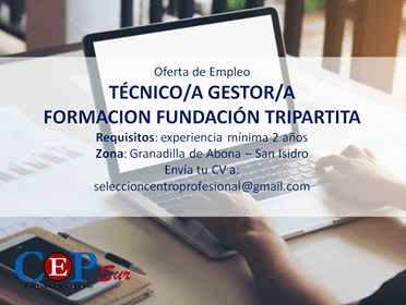 Técnico/a Gestor/a de la Formación Fundación Tripartita para el sur de Tenerife