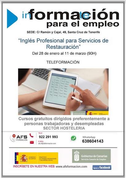 Curso gratis "Inglés Profesional para Servicios de Restauración" en Santa Cruz de Tenerife