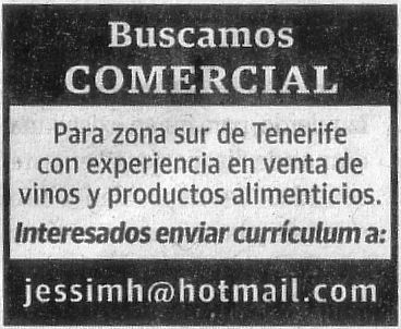 Oferta:Comercial para la zona sur de Tenerife