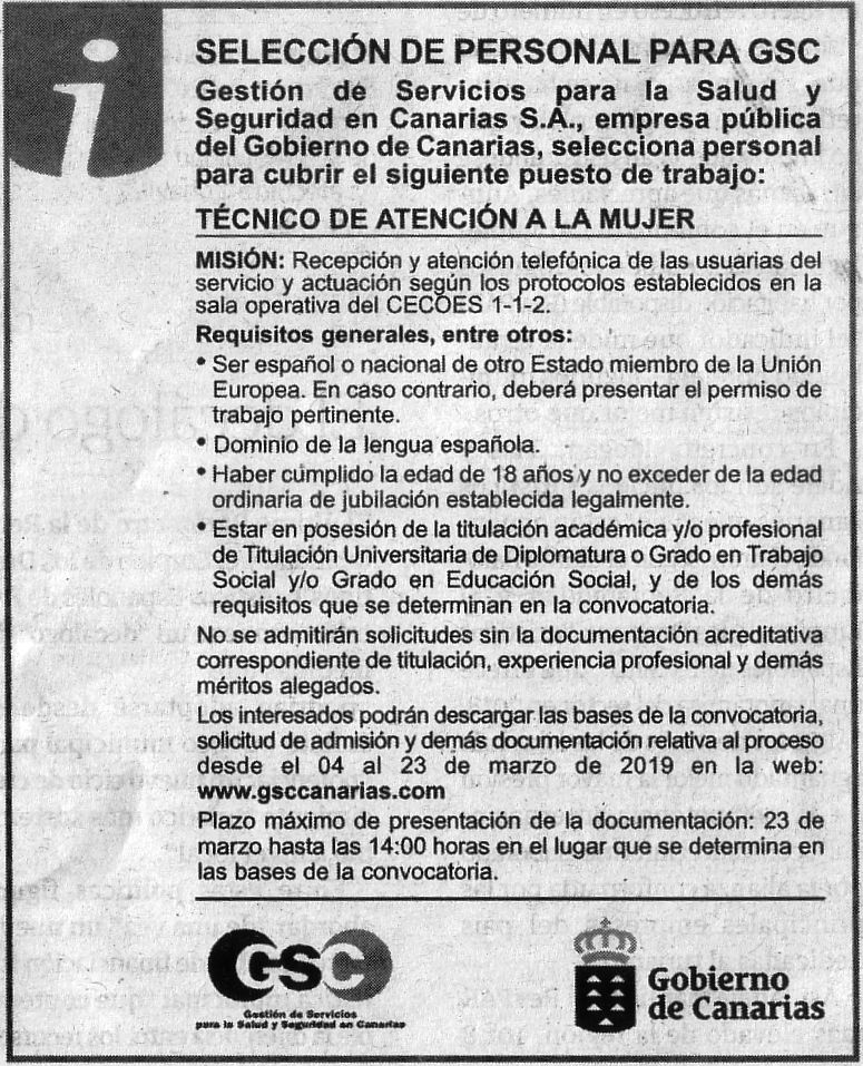 Oferta: Técnico/a de Atención a la Mujer