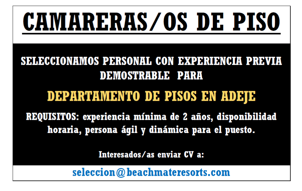 Personal para departamento de pisos en Adeje