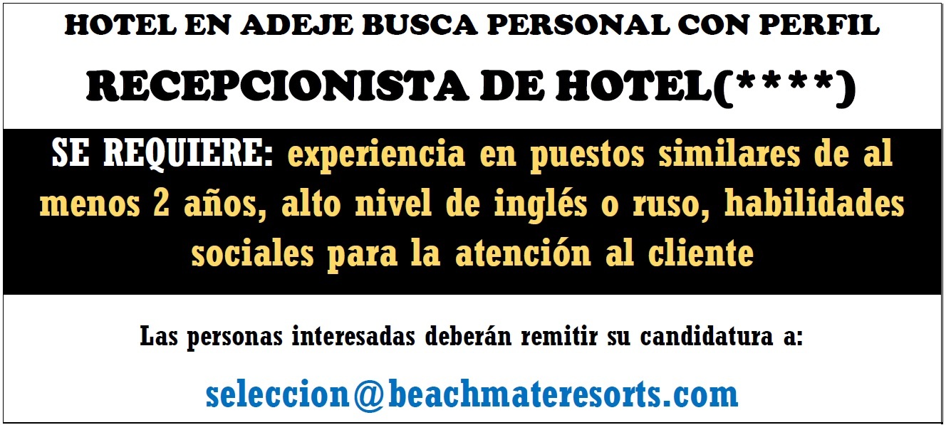 Recepcionista de hotel para Adeje